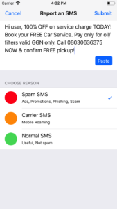Report an SMS in SMS Shield SMS Spam Filtering for iPhone