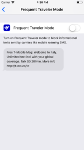 Frequent Traveler Mode in SMS Shield SMS Spam Filtering for iPhone