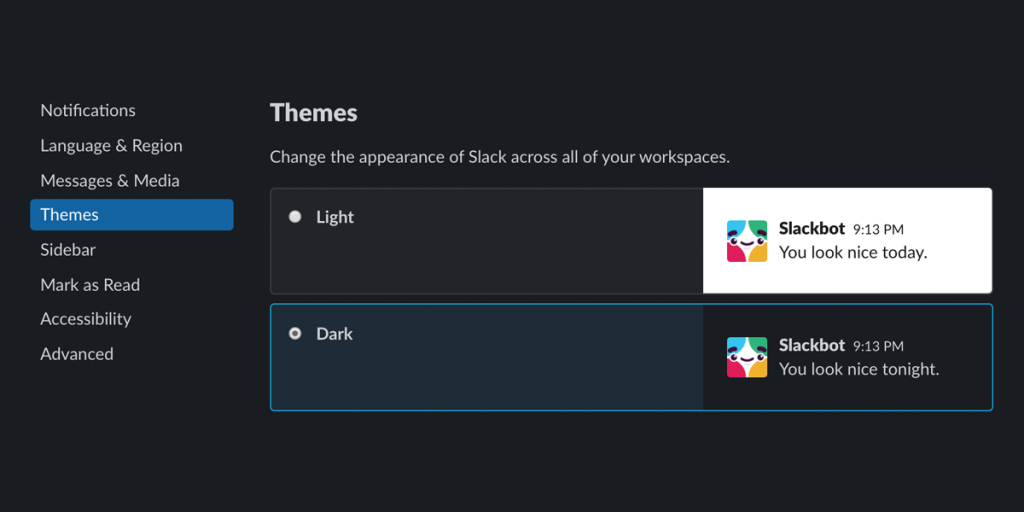 Slack App Dark Mode Theme