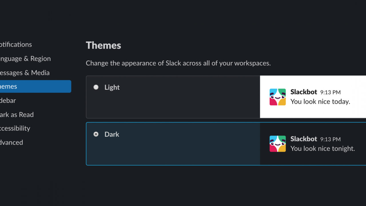 how make slack desktop app darker