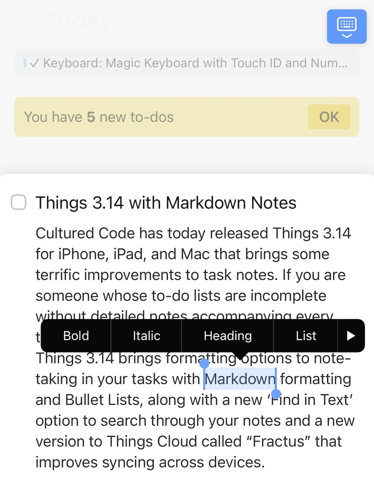 Things 3.14 Markdown Formatting on iOS